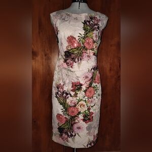 Floral Print Adriana Papell Jacquard side gathered waist dress 4p